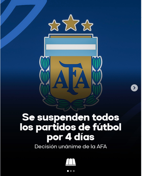 AFA SUSPENDE EL FÚTBOL POR 3 DÍAS