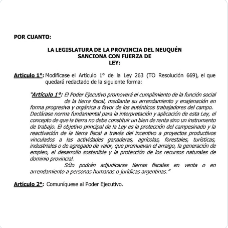 LA TIERRA DE LA PROVINCIA DEL NEUQUÉN SERÁ PARA ARGENTINOS